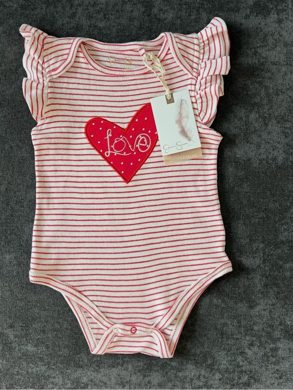 NWT Jessica Simpson Girl’s Striped Love Onesie Size 12 Months